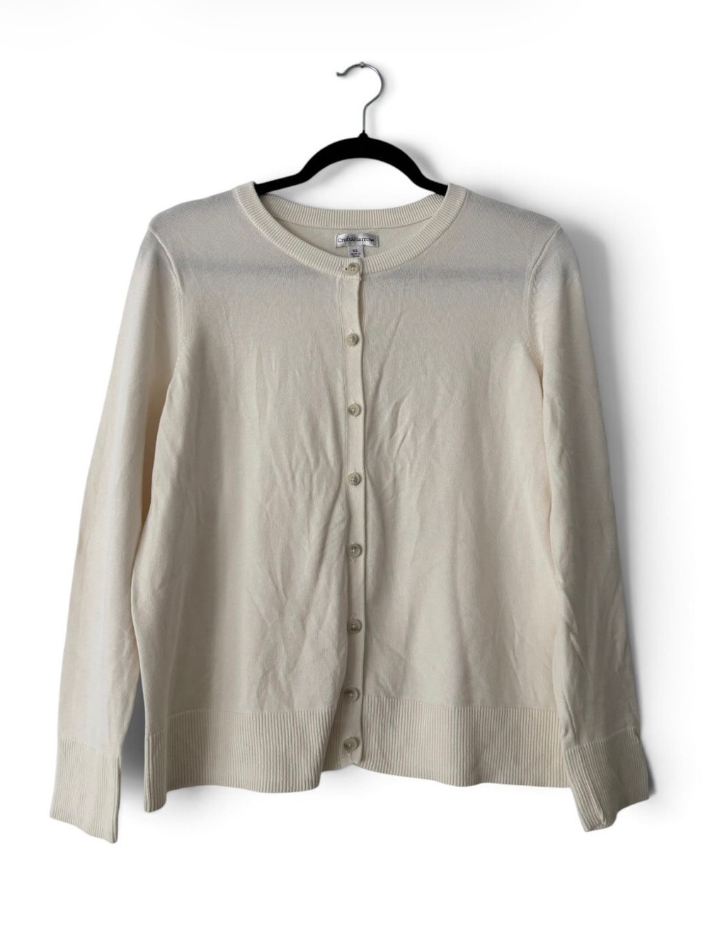 Croft & Barrow Cream Ivory Button Front Crewneck Cardigan Sweater Size XL
